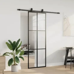 vidaXL Puerta corredera con juego herrajes negro 76x205 cm ESG vidrio Online