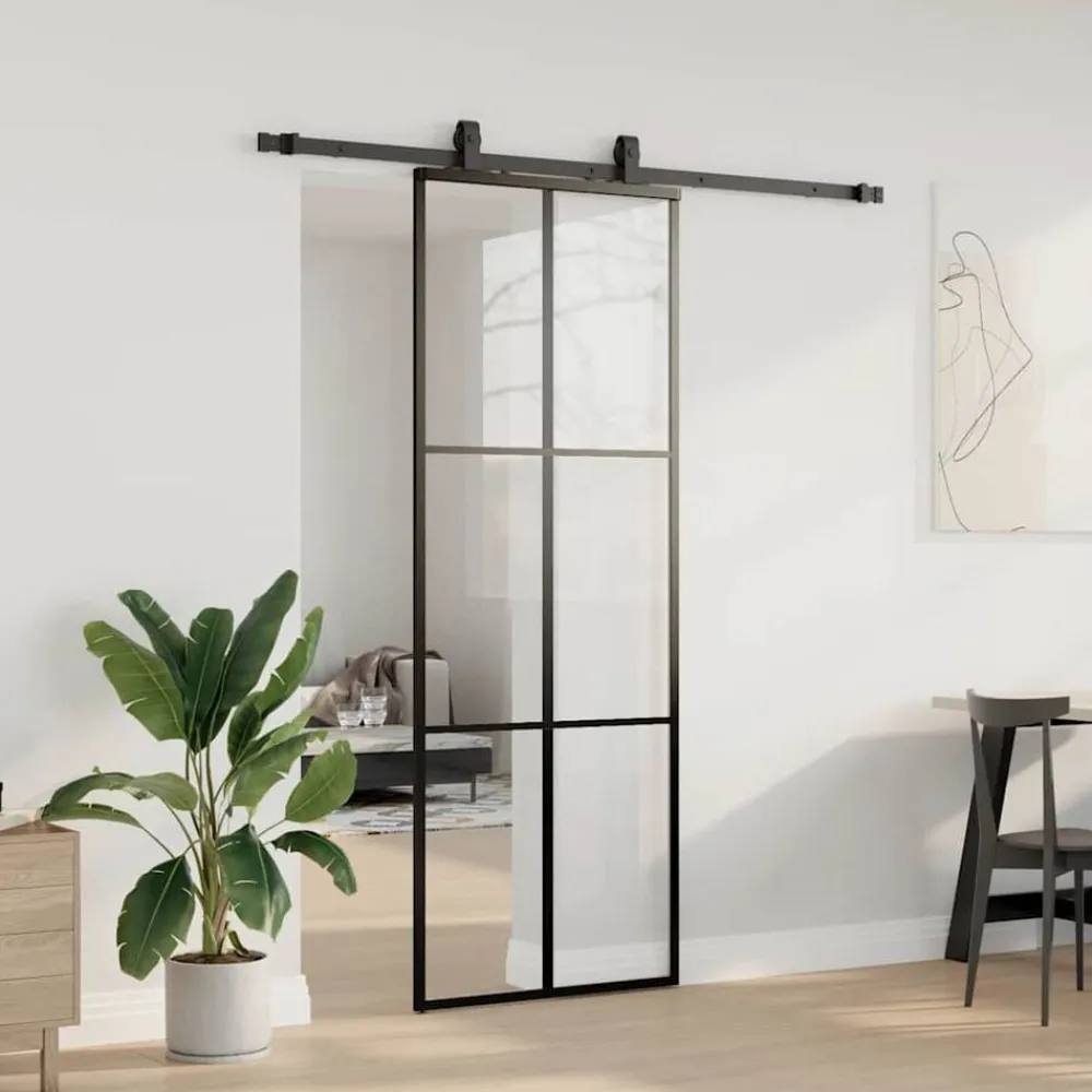 vidaXL Puerta corredera con juego herrajes negro 76x205 cm ESG vidrio Online