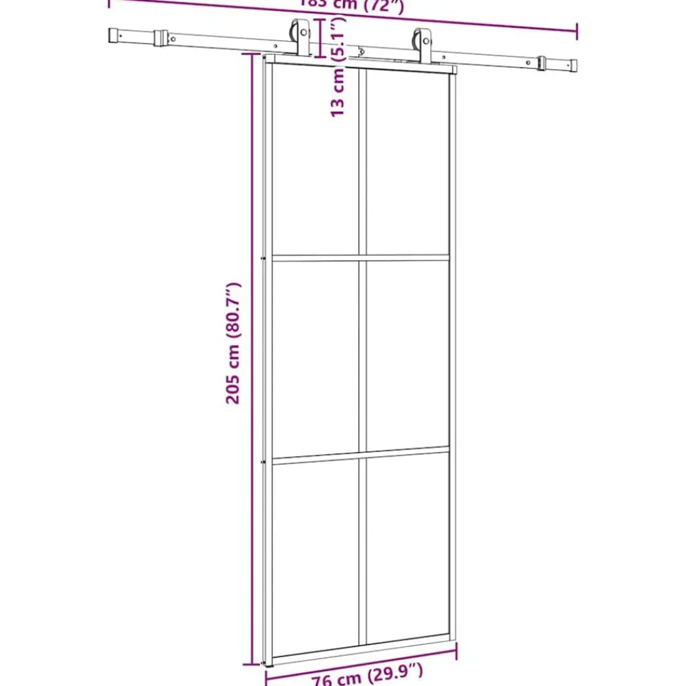vidaXL Puerta corredera con juego herrajes negro 76x205 cm ESG vidrio Online