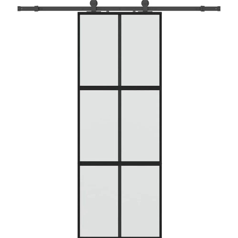 vidaXL Puerta corredera con herrajes negro 76x205 cm vidrio templado Negro y mate Sale
