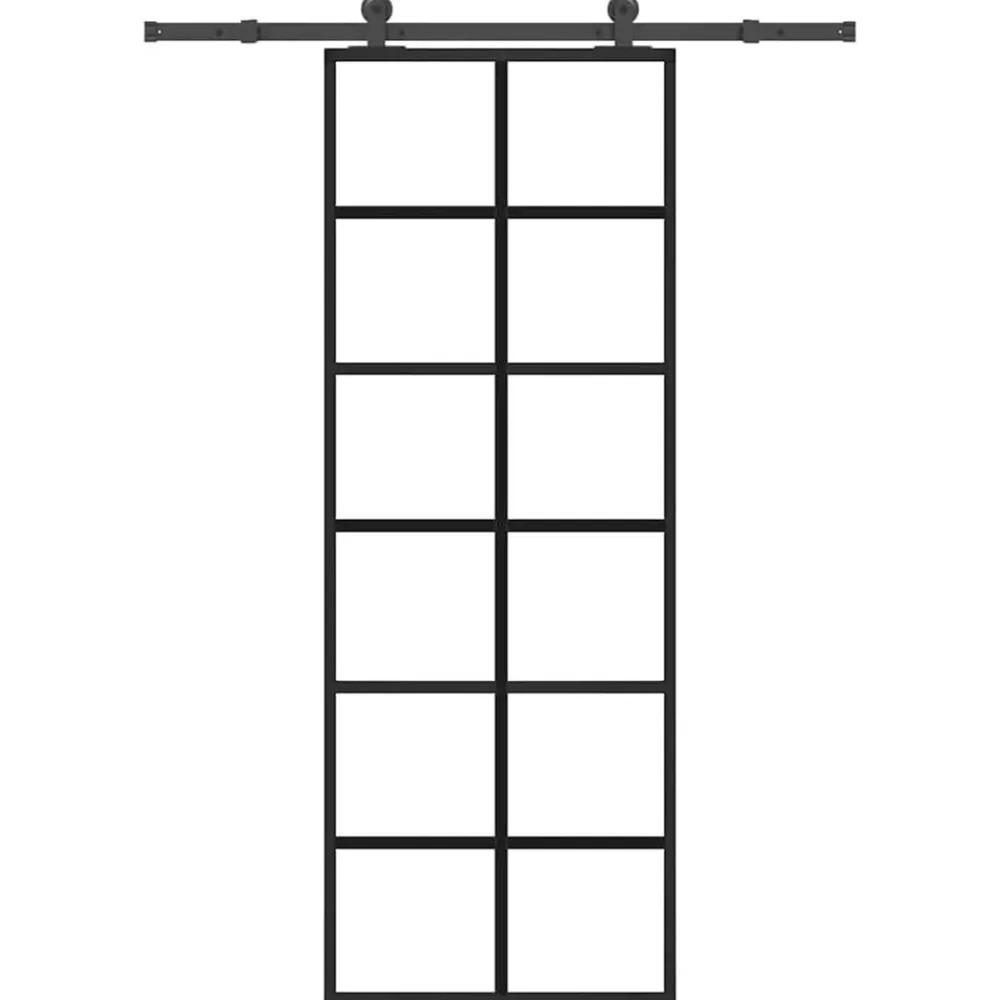vidaXL Materiales De Construcción-Puerta corredera con set herrajes vidrio ESG aluminio 76x205 cm
