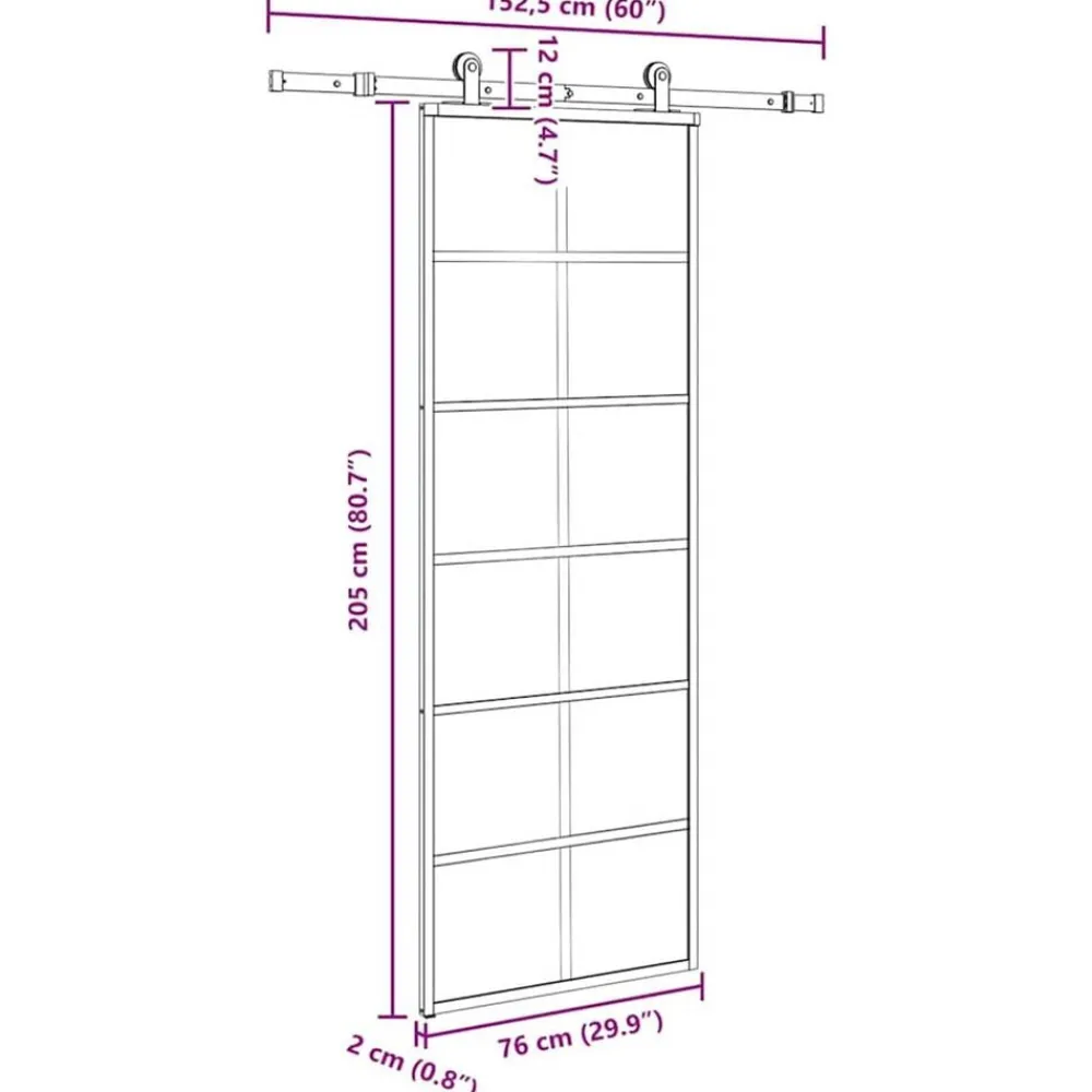 vidaXL Materiales De Construcción-Puerta corredera con set herrajes vidrio ESG aluminio 76x205 cm