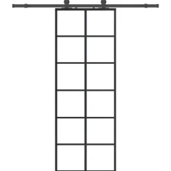 vidaXL Materiales De Construcción-Puerta corredera con juego herrajes negro 76x205 cm ESG vidrio