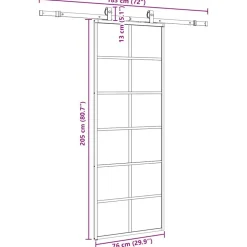 vidaXL Materiales De Construcción-Puerta corredera con juego herrajes negro 76x205 cm ESG vidrio