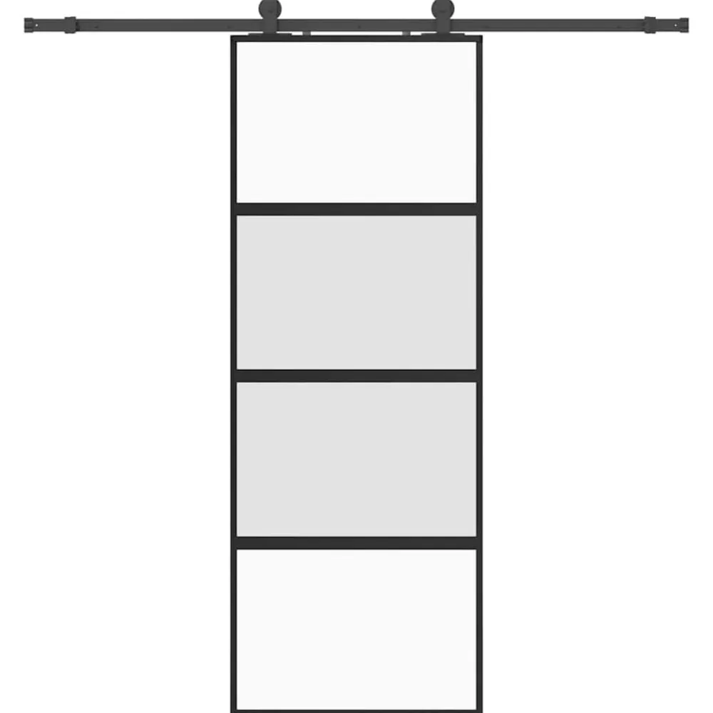 vidaXL Puerta corredera con herrajes negro 76x205 cm vidrio templado Negro y mate Best