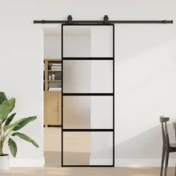 vidaXL Puerta corredera con herrajes negro 76x205 cm vidrio templado Negro y mate Best