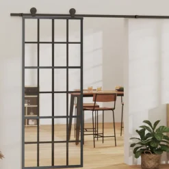 vidaXL Materiales De Construcción-Puerta corredera con herrajes ESG vidrio y aluminio 76x205 cm