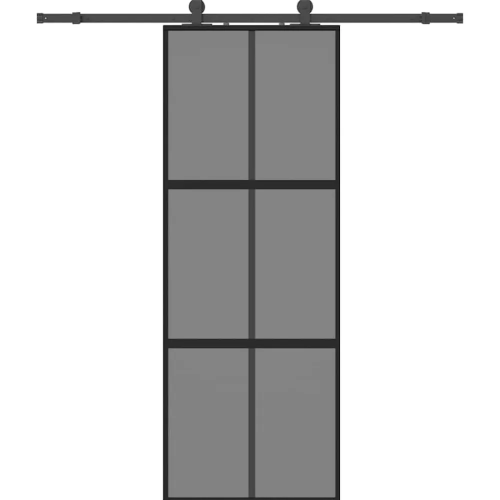 vidaXL Puerta corredera con herrajes negro 76x205 cm vidrio templado Negro y transparente oscuro Outlet