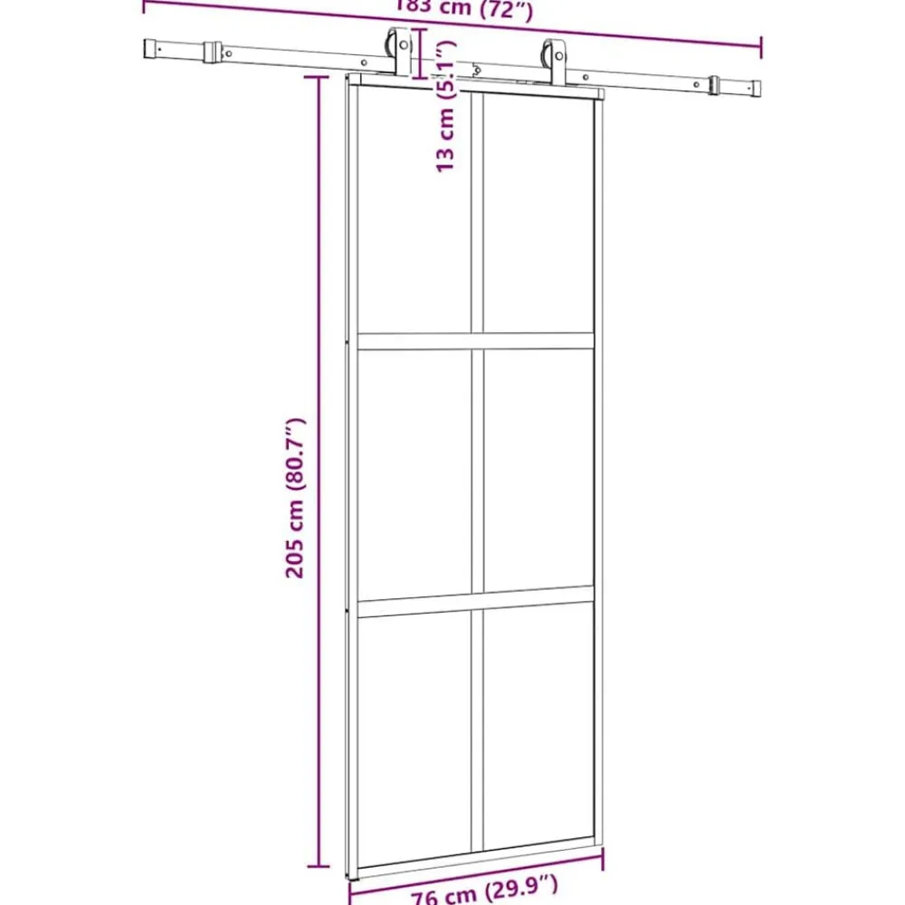 vidaXL Puerta corredera con herrajes negro 76x205 cm vidrio templado Negro y transparente oscuro Outlet