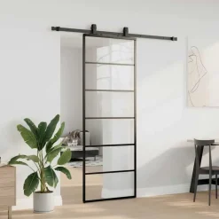 vidaXL Puerta corredera con juego herrajes negro 76x205 cm ESG vidrio Best