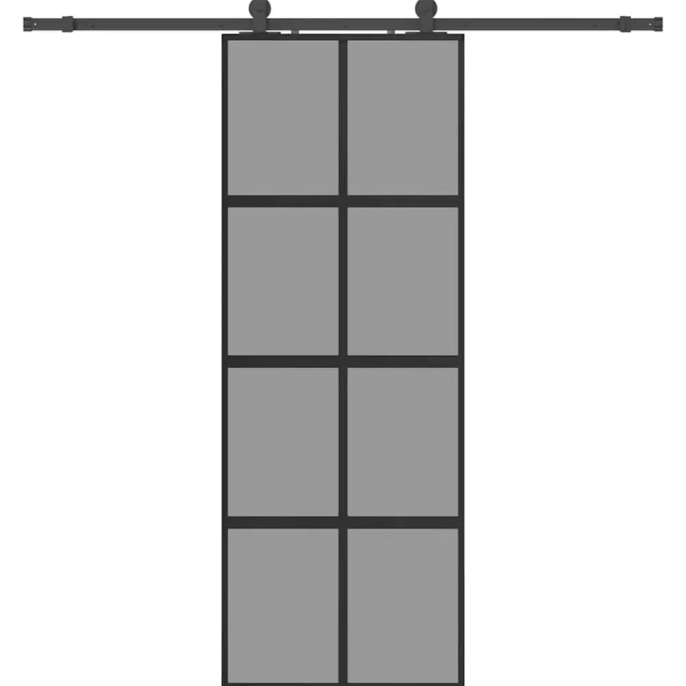 vidaXL Materiales De Construcción-Puerta corredera con herrajes negro 76x205 cm vidrio templado