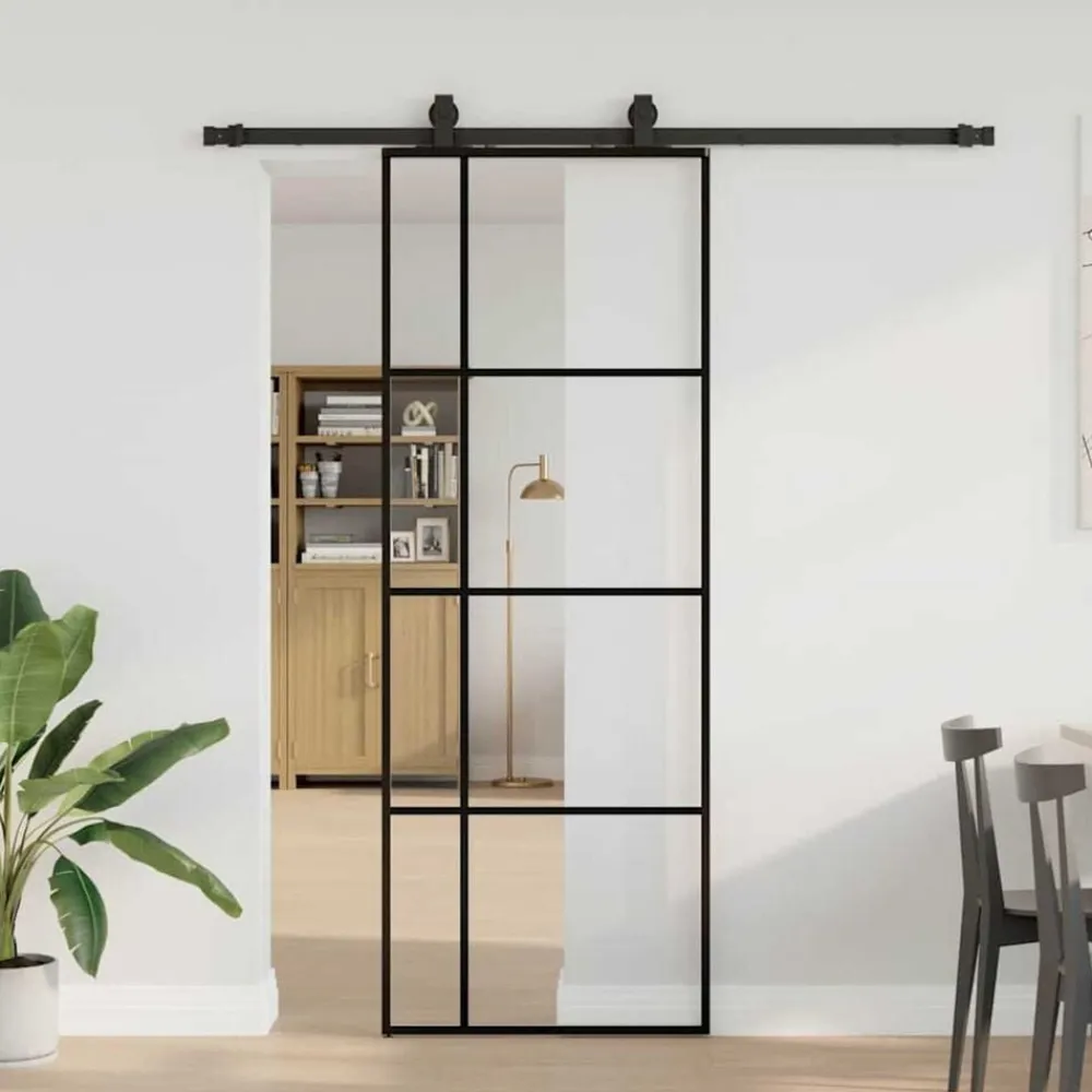 vidaXL Puerta corredera con juego herrajes negro 76x205 cm ESG vidrio Discount