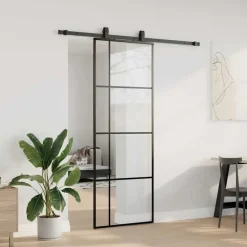 vidaXL Puerta corredera con juego herrajes negro 76x205 cm ESG vidrio Discount