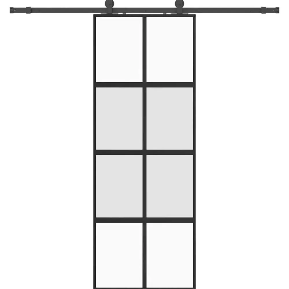vidaXL Puerta corredera con herrajes negro 76x205 cm vidrio templado Negro y mate Best
