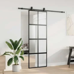 vidaXL Puerta corredera con herrajes negro 76x205 cm vidrio templado Negro y mate Best