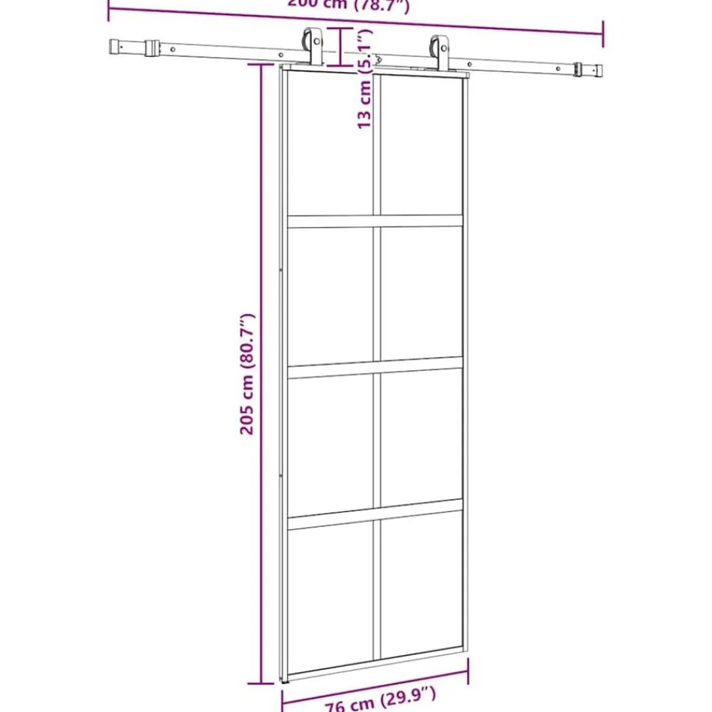 vidaXL Puerta corredera con herrajes negro 76x205 cm vidrio templado Negro y mate Best