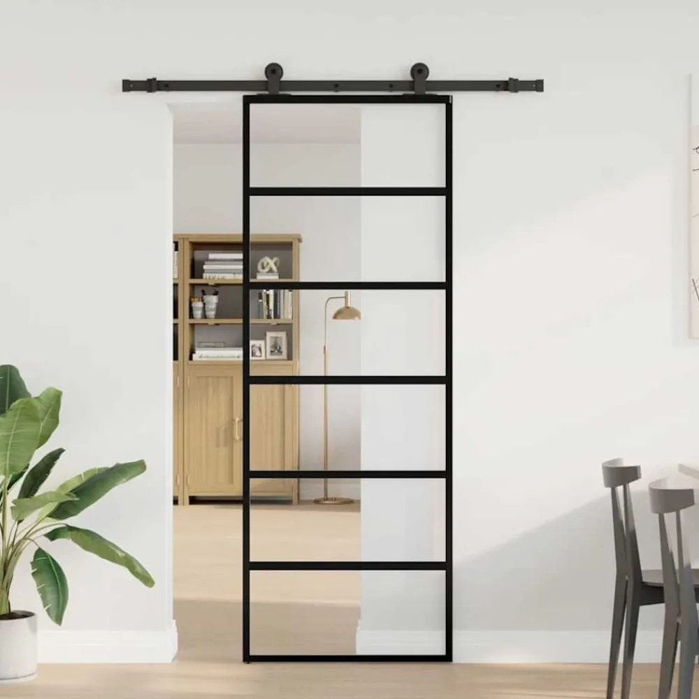 vidaXL Puerta corredera con set herrajes vidrio ESG aluminio 76x205 cm Discount