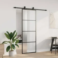 vidaXL Puerta corredera con juego herrajes 76x205 cm ESG vidrio Negro Hot