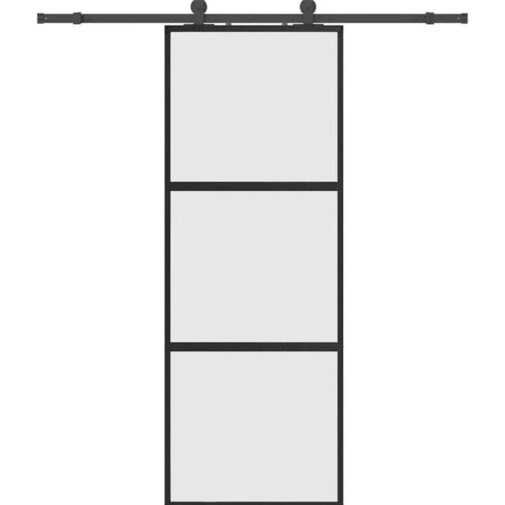 vidaXL Materiales De Construcción-Puerta corredera con herrajes negro 76x205 cm vidrio templado
