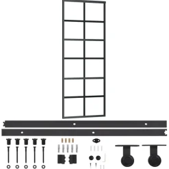 vidaXL Materiales De Construcción-Puerta corredera con herrajes ESG vidrio y aluminio 76x205 cm