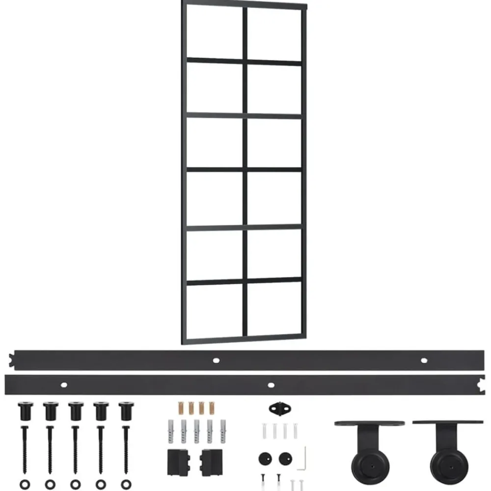 vidaXL Materiales De Construcción-Puerta corredera con herrajes ESG vidrio y aluminio 76x205 cm