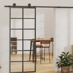 vidaXL Materiales De Construcción-Puerta corredera con herrajes ESG vidrio y aluminio 76x205 cm