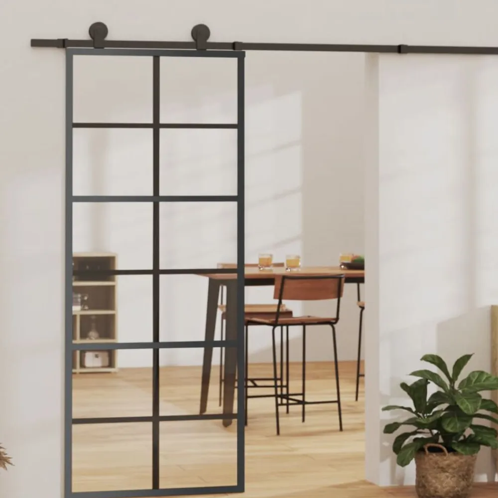 vidaXL Materiales De Construcción-Puerta corredera con herrajes ESG vidrio y aluminio 76x205 cm