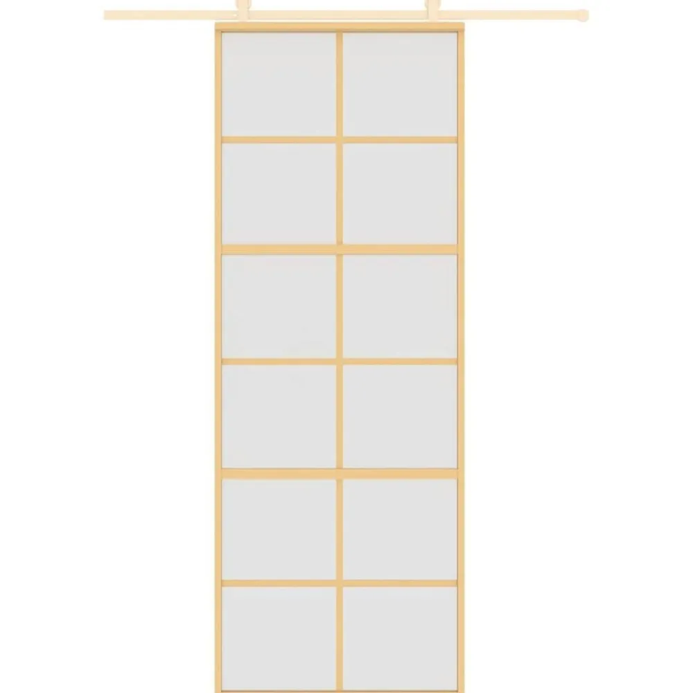 vidaXL Puerta corredera dorada vidrio ESG esmerilado aluminio 76x205cm Dorado y mate Online