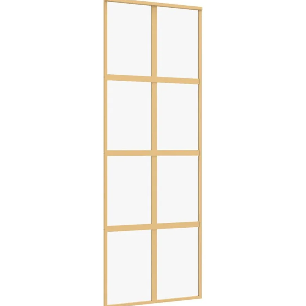 vidaXL Materiales De Construcción-Puerta corredera dorada de vidrio ESG transparente y aluminio