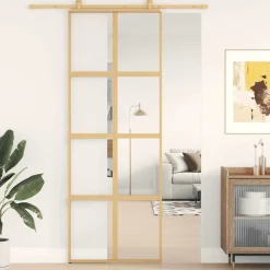 vidaXL Materiales De Construcción-Puerta corredera dorada de vidrio ESG transparente y aluminio