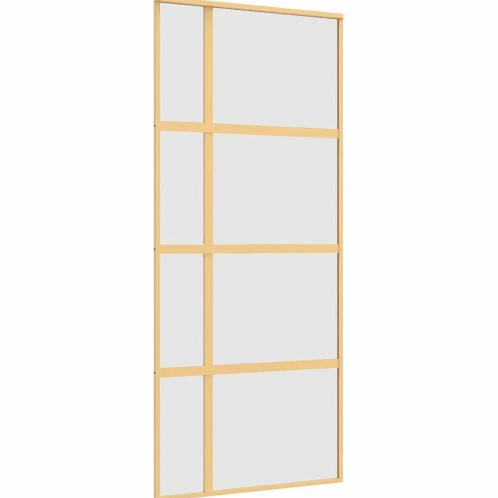 vidaXL Materiales De Construcción-Puerta corredera dorada vidrio ESG esmerilado aluminio 90x205cm