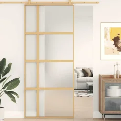 vidaXL Materiales De Construcción-Puerta corredera dorada vidrio ESG esmerilado aluminio 90x205cm