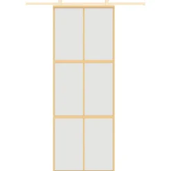 vidaXL Materiales De Construcción-Puerta corredera dorada vidrio ESG esmerilado aluminio 76x205cm