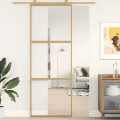 vidaXL Puerta corredera dorada de vidrio ESG transparente y aluminio Dorado Online