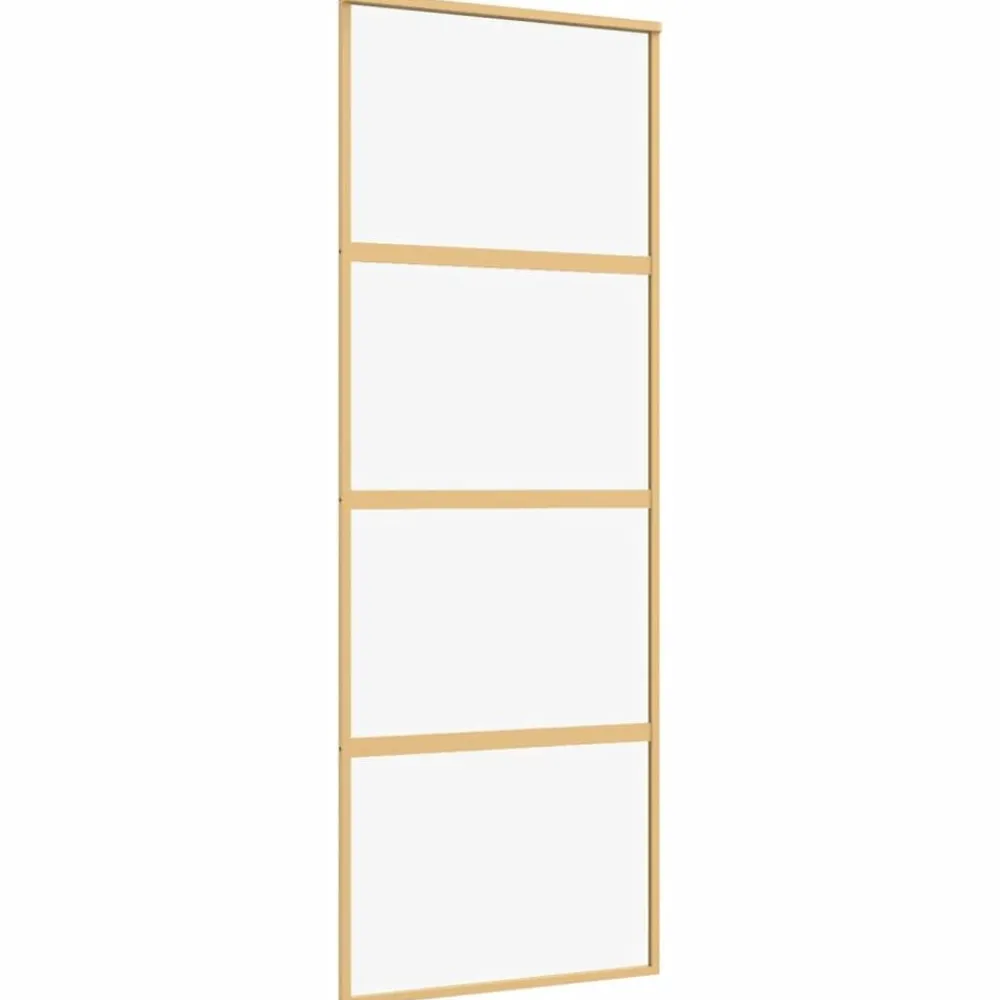 vidaXL Materiales De Construcción-Puerta corredera dorada de vidrio ESG transparente y aluminio