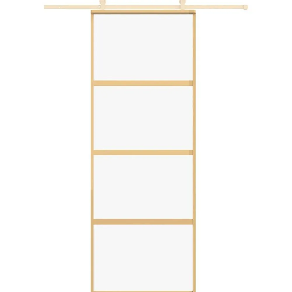 vidaXL Materiales De Construcción-Puerta corredera dorada de vidrio ESG transparente y aluminio