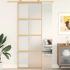 vidaXL Puerta corredera dorada vidrio ESG esmerilado aluminio 76x205cm Dorado Clearance