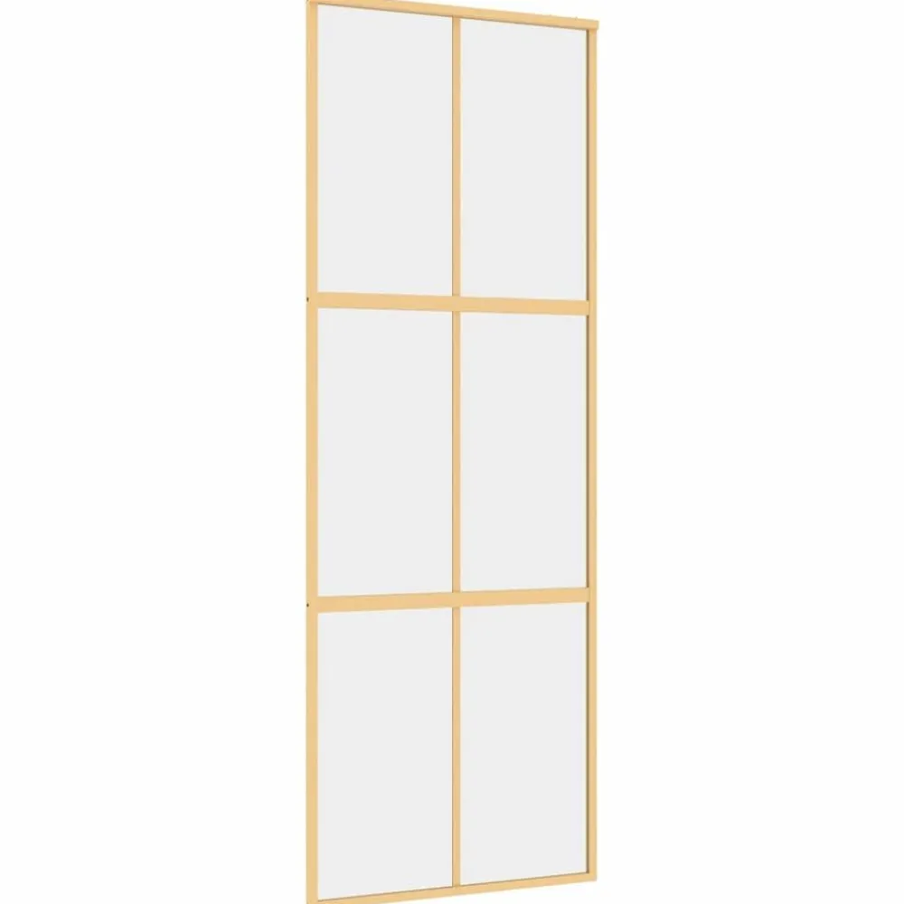 vidaXL Materiales De Construcción-Puerta corredera dorada de vidrio ESG transparente y aluminio