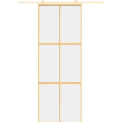 vidaXL Materiales De Construcción-Puerta corredera dorada de vidrio ESG transparente y aluminio