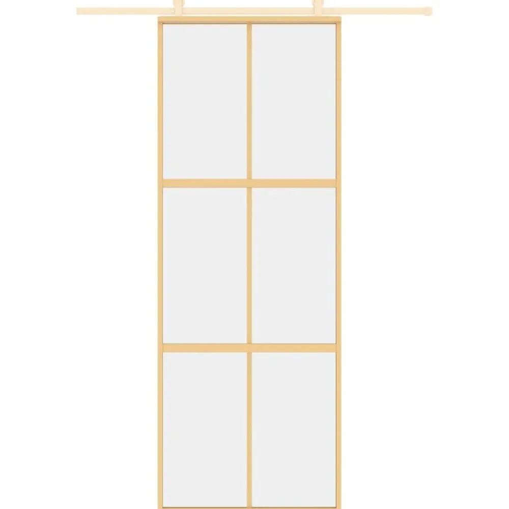 vidaXL Materiales De Construcción-Puerta corredera dorada de vidrio ESG transparente y aluminio