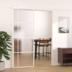 vidaXL Materiales De Construcción-Puerta corredera ESG vidrio y aluminio blanca 76x205 cm