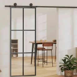vidaXL Materiales De Construcción-Puerta corredera ESG vidrio y aluminio negra 76x205 cm
