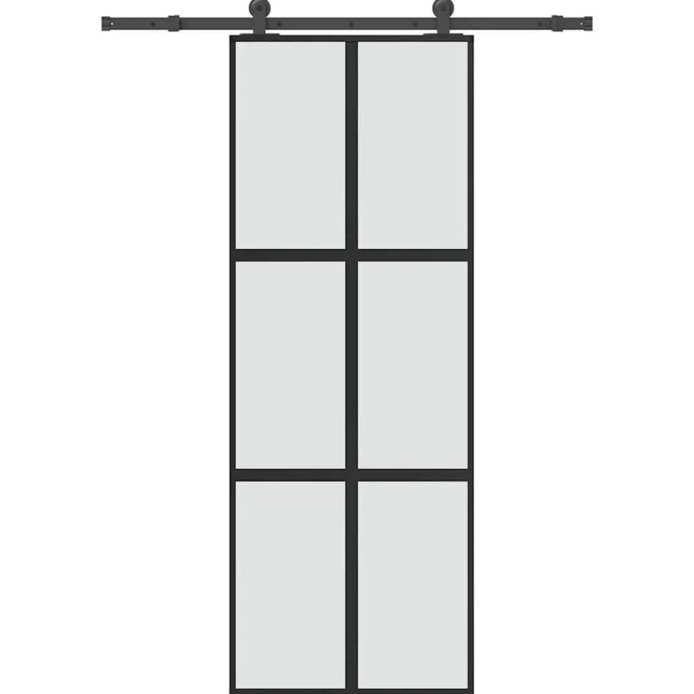 vidaXL Materiales De Construcción-Puerta corredera set herrajes vidrio templado aluminio 76x205cm