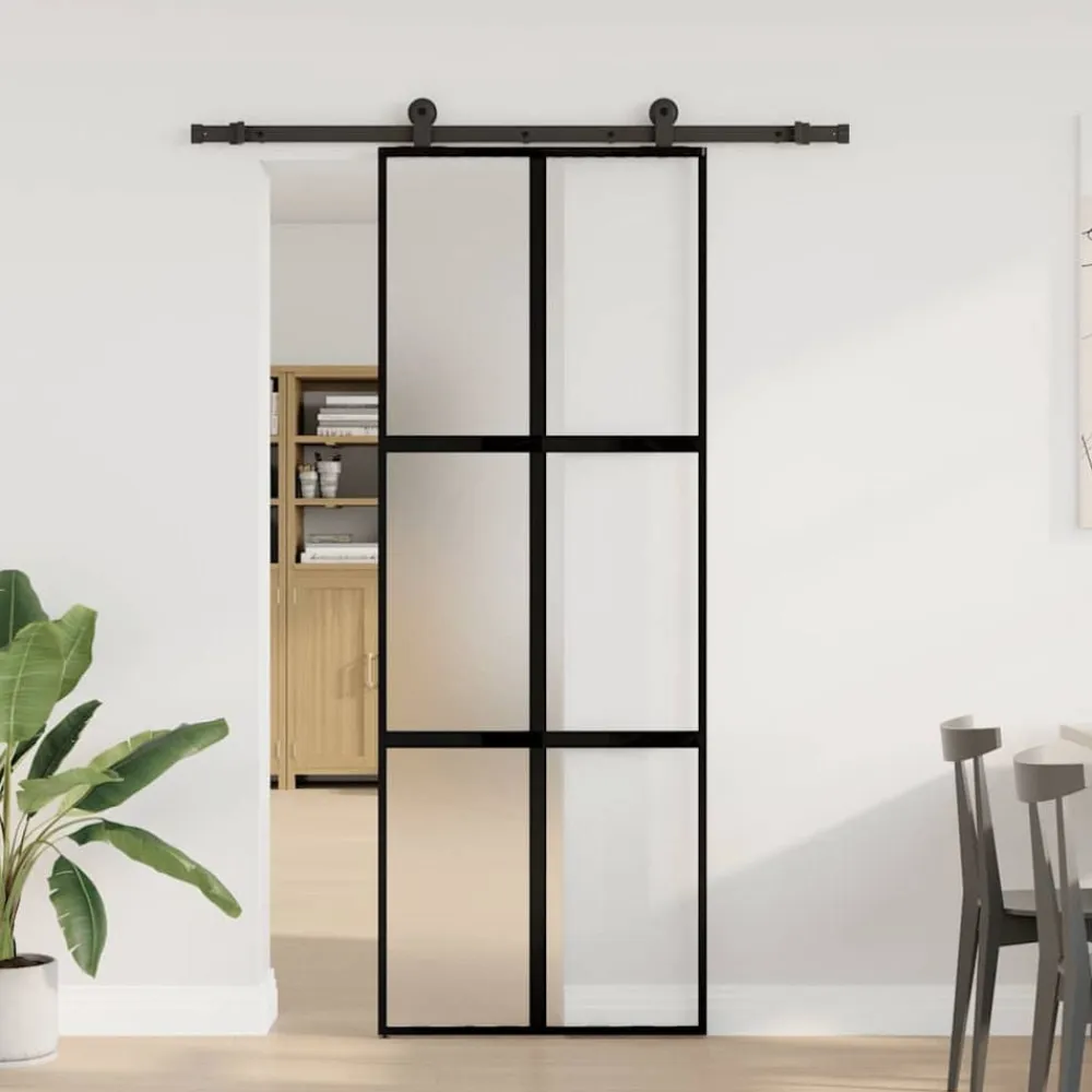 vidaXL Materiales De Construcción-Puerta corredera set herrajes vidrio templado aluminio 76x205cm
