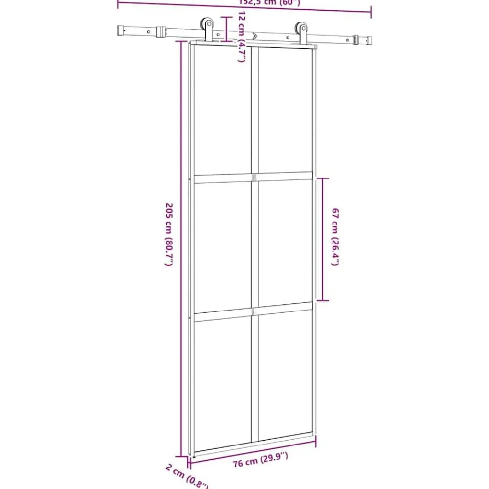 vidaXL Materiales De Construcción-Puerta corredera set herrajes vidrio templado aluminio 76x205cm
