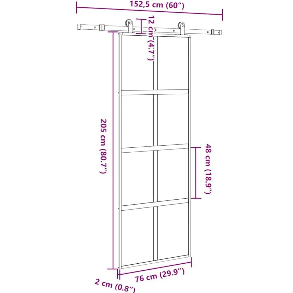 vidaXL Materiales De Construcción-Puerta corredera set herrajes vidrio templado aluminio 76x205cm