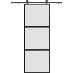 vidaXL Puerta corredera set herrajes vidrio templado aluminio 76x205cm Clearance