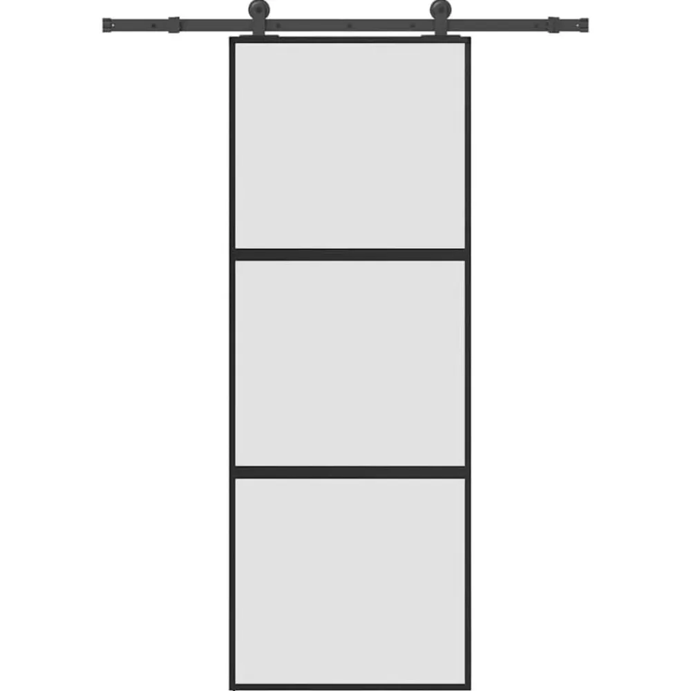 vidaXL Puerta corredera set herrajes vidrio templado aluminio 76x205cm Clearance