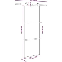 vidaXL Puerta corredera set herrajes vidrio templado aluminio 76x205cm Clearance