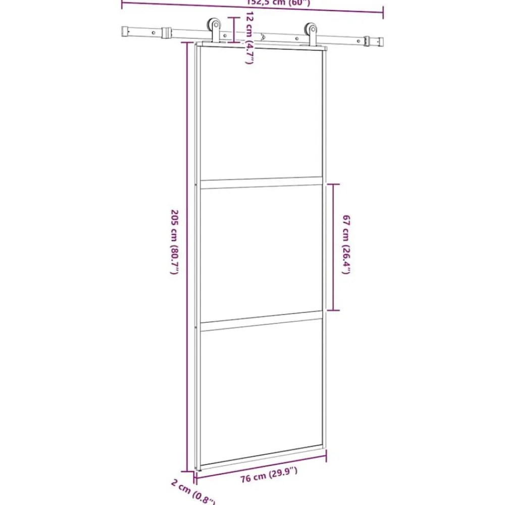 vidaXL Puerta corredera set herrajes vidrio templado aluminio 76x205cm Clearance